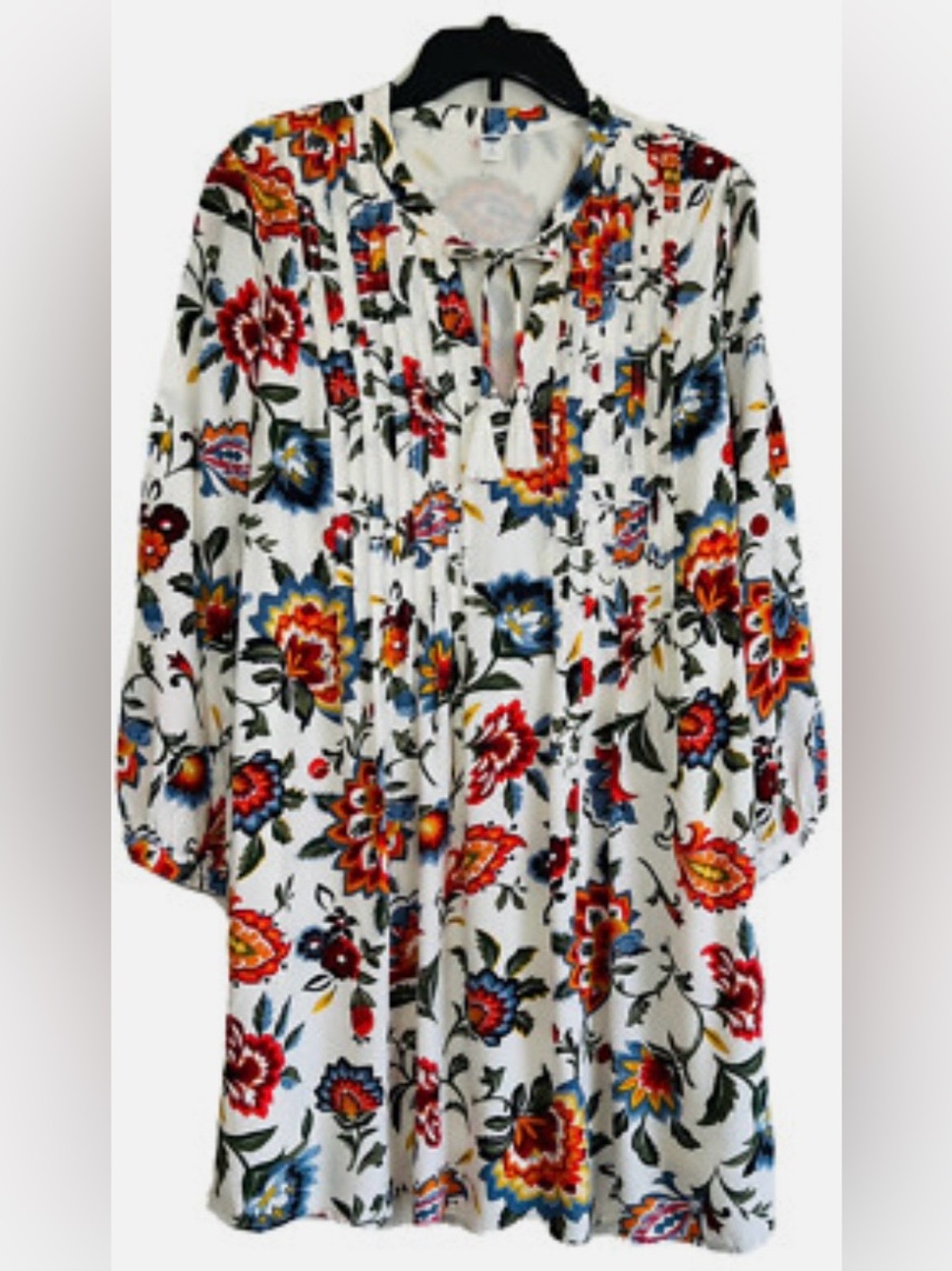 Old Navy White Floral Peasant Dress with Red and Blue Flowers
